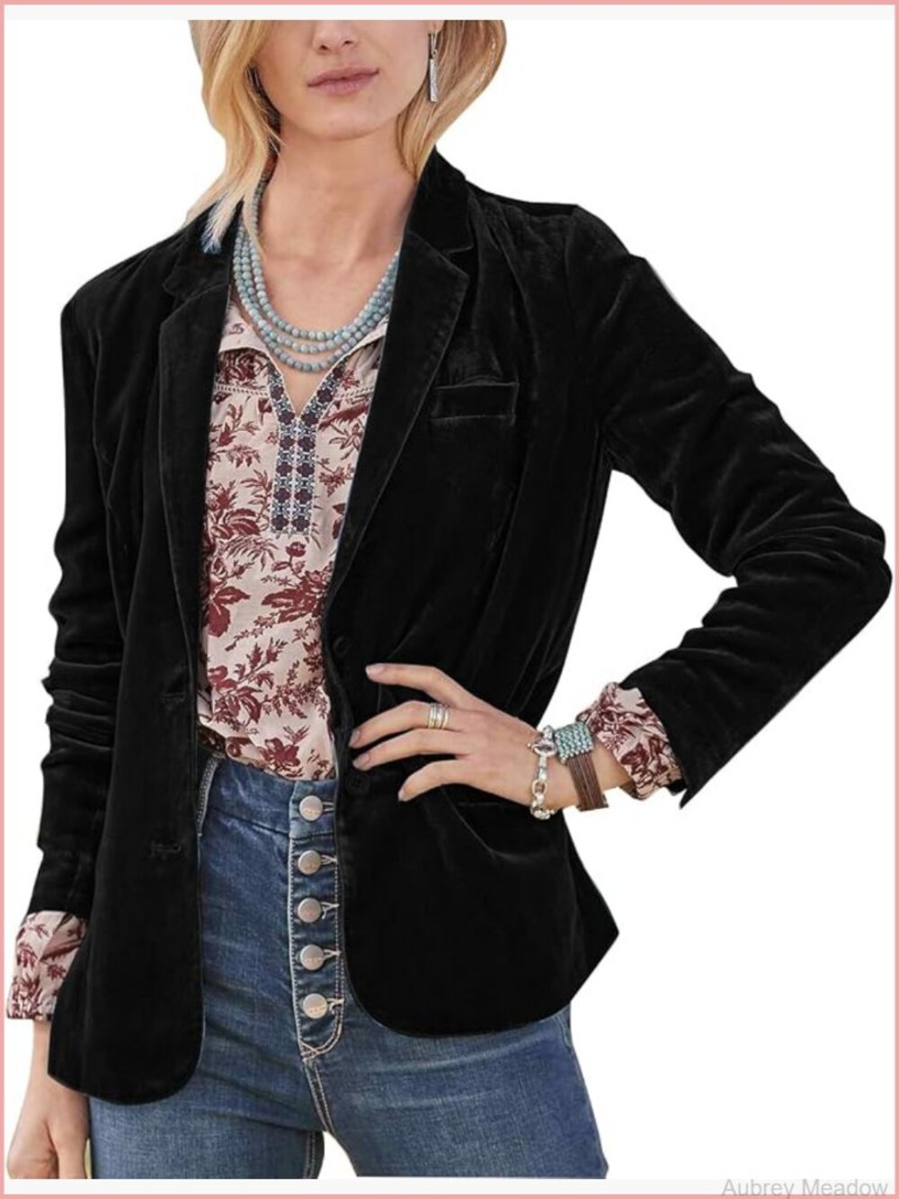 Velvet Blazer Notched Lapel Button Front Long Sleeve V Neck Blazers Jacket Coat